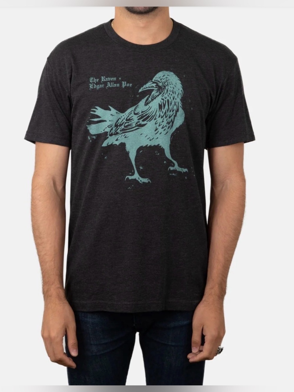 Out of Print Edgar Allan Poe The Raven T-Shirt Men’s Small Charcoal Graphic Tee